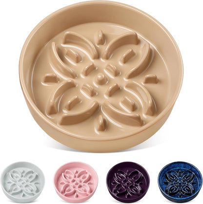 Vancasso Ceramic Slow Feeder Dog Bowls, Puzzle Dog Food Bowls with Floral Maze, anti -Slip Pet Food Dish for Small Breed, 0.6 Cups, Blue8