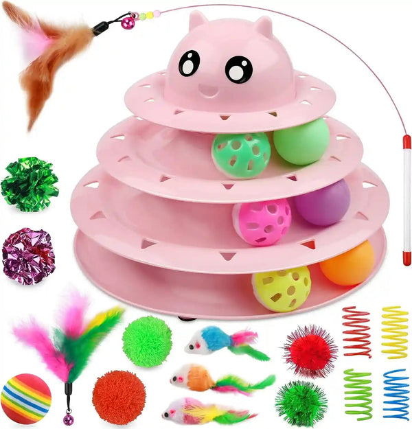 UPSKY Cat Toy Roller 3-Level Turntable Cat Toys Balls with Six Colorful Balls Interactive Kitten Fun Mental Physical Exercise Puzzle Kitten Toys9