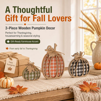 3 Pcs Pumpkin Signs, Buffalo Plaid Fall Table, Mantel Home Decor | 4.7"X9.1" Wooden Black White Checkered Pumpkin, Autumn Thanksgiving Decorations Indoor, Tabletop, Tiered Tray, Shelf, Kitchen7