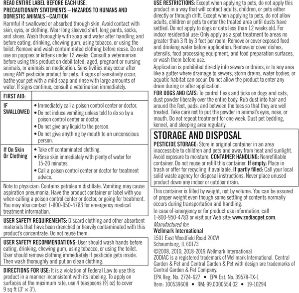 Zodiac Flea & Tick Powder for Dogs, Puppies, Cats & Kittens Beige Small | Flea Powder for Dogs and Cats 12 Weeks or Older; Apply Weekly for Continued Flea Killer and Tick Control2