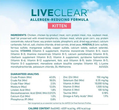 Purina ONE Liveclear Allergen-Reducing Dry Kitten Food Formula with Real Chicken as the Number One Ingredient - 5 Lb. Bag4