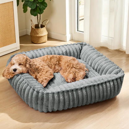 Small Dog Bed Calming Cat Bed for Indoor Cats 20’’X16’’Sage Grey | Rectangle Orthopedic Pet Sofa Bed, Washable Anti-Anxiety Soft Puppy Couch, Nonskid Bottom Furry Cuddler up to 9 Lbs1