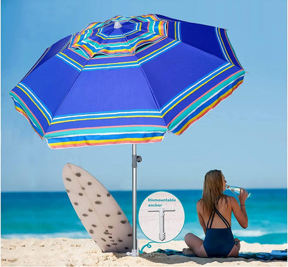7Ft Heavy Duty High Wind Beach Umbrella Parasols with Sand Anchor Vent Tilt UPF 50+ Sun Protection Portable Outdoor Sunshade Umbrellas Carry Bag for Patio Garden Pool Backyard Blue2