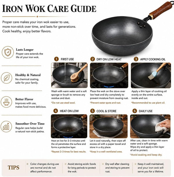 11 Inch Pure Hand-Forged Iron Pot with Hammered Texture | Hand-Forged Uncoated Iron Pot, Works on Gas, Induction, Electric and More; Great for Stir-Fry, Steak, Stews and Daily Meals.9