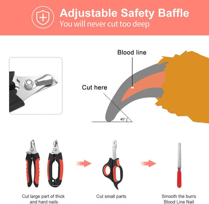 Dog Nail Clippers Trimmer Set, Quick Safety Guard to Avoid Over-Cutting, Stainless Steel Razor Sharp Blades, Sturdy Non-Slip Handles, Storage Case and Nail File, Professional Pet Grooming5