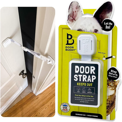 Door Buddy Pet Door Latch for Cats - Grey. Adjustable Cat Door Strap. Dog Proof Litter Box & Feeding Station without Pet Gate. Most Customizable Cat Door Holder for Interior Door.1