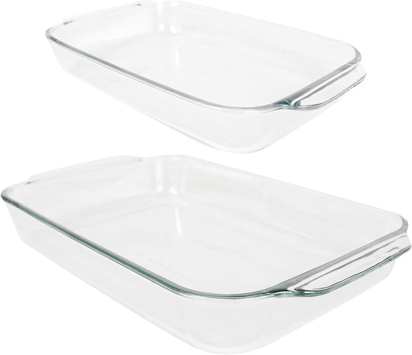 233 (3Qt) and 232 (2Qt) Clear Glass Baking Dishes - Made in USA | Clear Glass | Oven, Microwave & Dishwasher Safe | Ideal for Casseroles, Desserts & Meal Prep | Nesting Design3