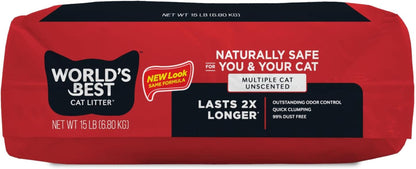 World'S Best Cat Litter, Multiple Cat, Unscented, Odor Control, 15 Lb Bag | Controls Tough Multi-Cat Odors and Lasts 2X Longer; Natural Corn Litter, Quick Clumping, Flushable, 99% Dust Free9