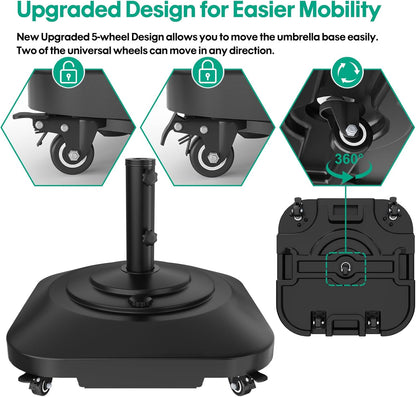 Umbrella Base with Wheels, Umbrella Stand Heavy Duty 100Lb Windproof | Fillable Umbrella Base Mobile Square Umbrella Stand Outdoor Base for Patio, Deck, Poolside, Lawn, Fits Most Sized Umbrellas2