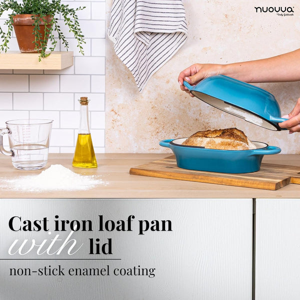 Dutch Oven for Sourdough Bread Baking – Enamelled Cast Iron Bread Loaf Pot – Oven Safe Non Stick Bread Pot – Rectangular,Light Blue, 24Cm X 16Cm – by5