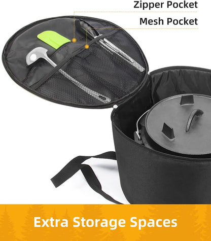 Dutch Oven Bag for 12 & 10 Inch, Extra Inner Crossed Straps | 2 Pockets3