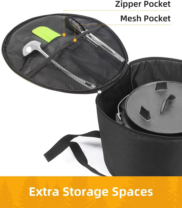 Dutch Oven Bag for 12 & 10 Inch, Extra Inner Crossed Straps | 2 Pockets3