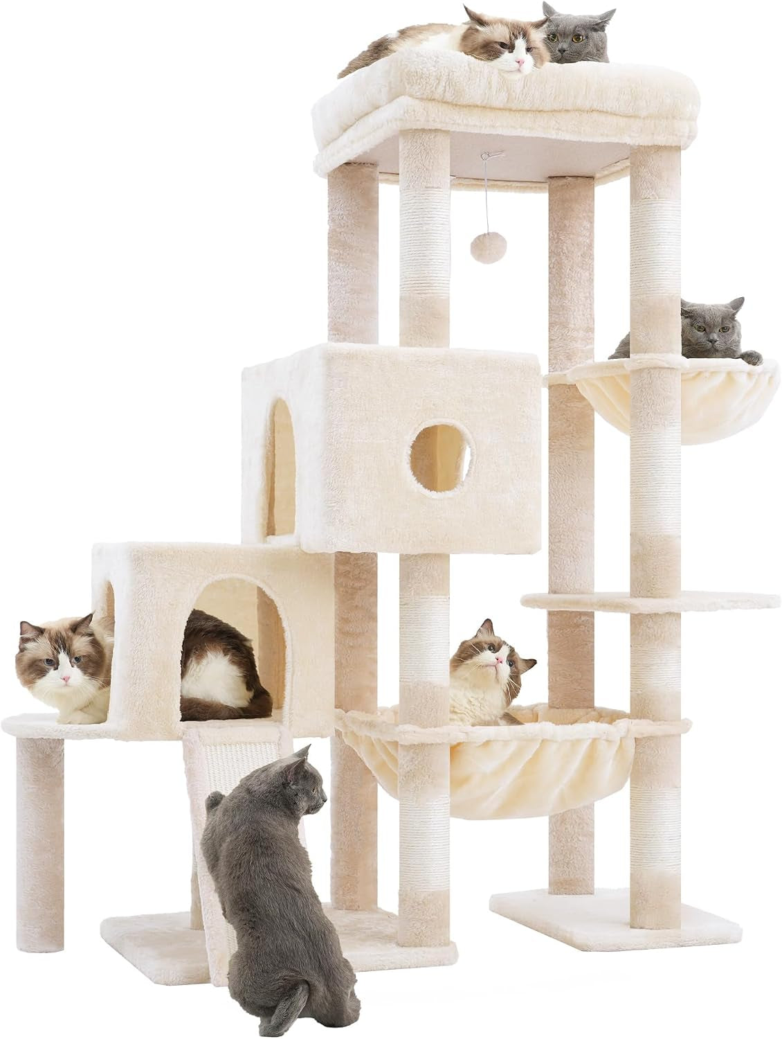 hey-brother-cat-tree-tower-with-3-condos-step-climbing-pathway-mpj081g-74-8-inches-scratching-post-with-3-house-hammock-large-basket-cozy-bed-sisal-board-toys-for-big-indoor-cats-smoky-gray