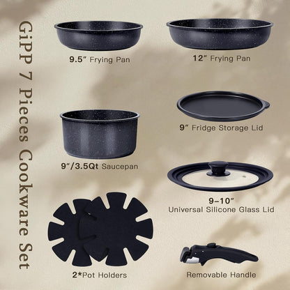 Ceramic Pots and Pans Set Non Stick, Nonstick Detachable Handle Cookware Sets, Healthy Non Toxic PFAS PFOA & PTFE Free, Dishwasher ＆Oven Safe, Induction Kitchen Pot and Pan, 8 Piece Grey2