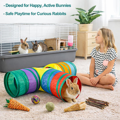 Mechpia Rabbit Toys, 3 Way Buuny Hideout Foldable Rabbit Tunnel and Tubes for Rabbit Guinea Pig Chinchilla Ferret Rat4