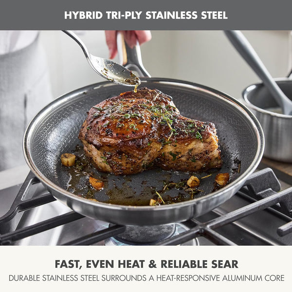 Hybrid 6 Piece (8",10" & 12") Stainless Steel Skillets with Lids | APEX Tri-Ply Frying Pans, Pfas-Free Nonstick, Induction & All Cooktop Compatible, Dishwasher & Oven Safe to 850F, Silver6