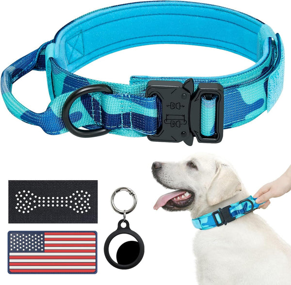 Hotsky Tactical Dog Collar and Leash Set, Heavy Duty Military Airtag Dog Collar with Handle and Metal Buckle for Training and Walking, with Airtag Holder and Two Patches (Pink Camo, M)9