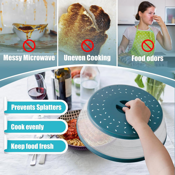 Large Microwave Splatter Cover & Silicone Mat,12 Inchs Vented Collapsible Guard Dish Plate Lid & round Kitchen Mat for Food4