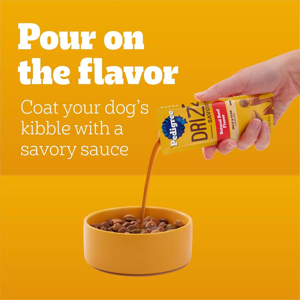 Pedigree Drizzlers Savory Sauce Wet Dog Pouch, Multipack, 16 Count, 2-Pack | Chicken & Beef Flavors, 4 Calories per Serving, 8 Ingredients, Dual-Serving Split Pouch, Maintains Kibble Crunch3