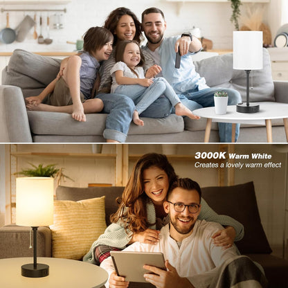 Bedside Table Lamp for Bedroom - Small Desk Lamp with USB Ports | USB A+C Ports, AC Outlet, 3 Color Temperatures, LED Bulb Included, White Fabric Shade, Black Metal Base, 14" Nightstand Lamp6