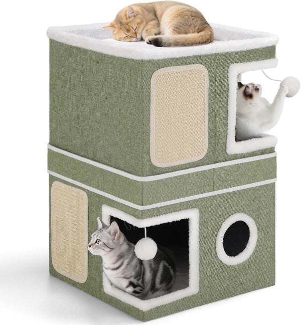Shikha Cat House Bed for Indoor Cats with Fluffy Ball and Scratch Pad Grey | Foldable Large Cat Cave Hideaway with Cozy Condo, Hide and Seek Window, Holds up to 30LBS, All Season Reversible Cushion14