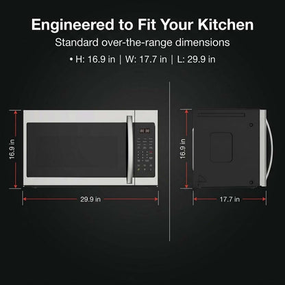 HOME 1.7 Cu. Ft. Over-The-Range Microwave Oven, 1000W Stainless Steel Microwave with 300 CFM Vent Fan, Ductless Installation, LED Display, Auto Cook Presets & Child Lock5