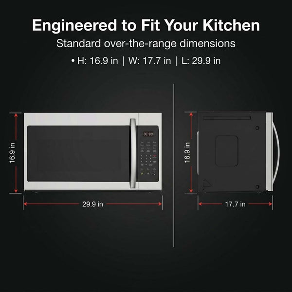 HOME 1.7 Cu. Ft. Over-The-Range Microwave Oven, 1000W Stainless Steel Microwave with 300 CFM Vent Fan, Ductless Installation, LED Display, Auto Cook Presets & Child Lock5