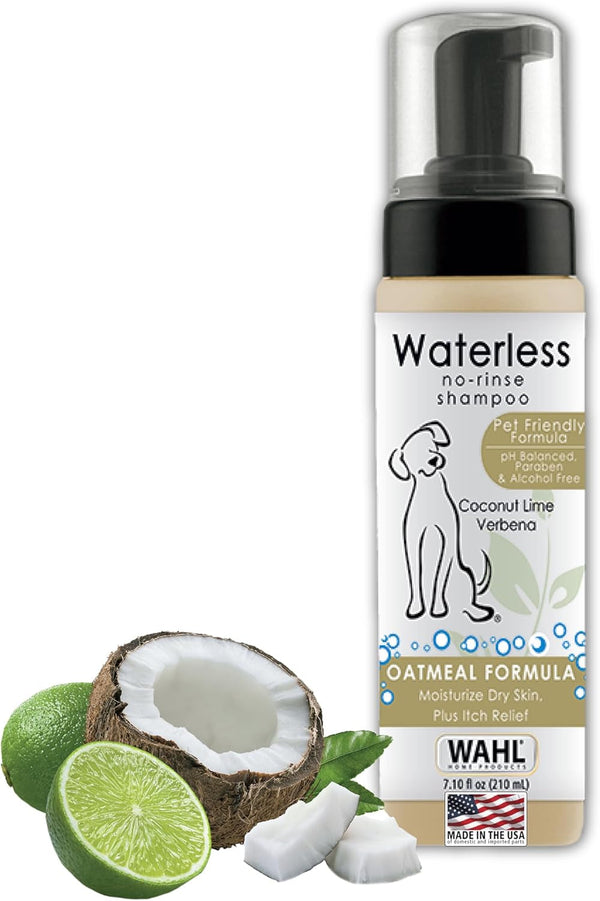 Wahl Waterless No Rinse Shampoo for Animals, Coconut Lime Verbena, 7.1 Oz | Quick Clean-Ups for Dogs—No Bath Needed, Oatmeal Formula Cleans, Conditions, Detangles & Moisturizes Dogs Fur – Model 820015A1