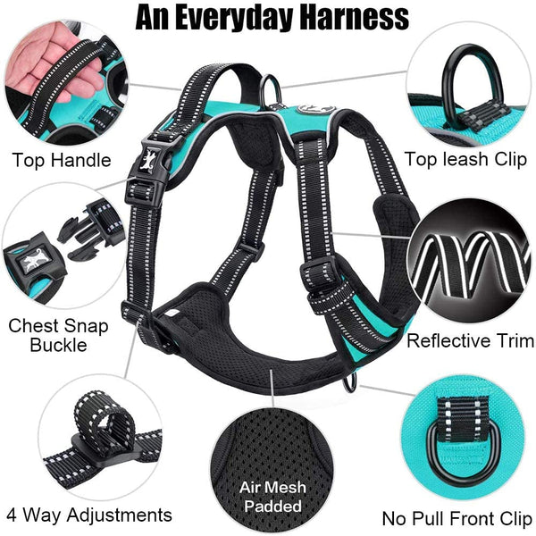 Poypet No Pull Dog Harness, Reflective Comfortable Vest Harness with Front & Back 2 Leash Attachments and Easy Control Handle Adjustable Soft Padded Pet Vest for Small Medium Large Dogs (Mint Blue,M)5