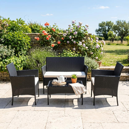 4-Piece Patio Furniture Set | Black | Outdoor Wicker Furniture | with Coffee Table | Modern Rattan Chairs Conversation Set | Outdoor Seating | Weather-Resistant | for Porch, Garden, Lawn8