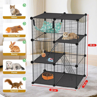 VISCOO Cat Cage(For Kitten), 3-Tier DIY Catio Cat Enclosures, 24"X16"X 36" | Cat Playpen Indoor & Outdoor with Hammock, Detachable Metal Wire Cats Crate, Exercise Place for Squirrel, Ferret2