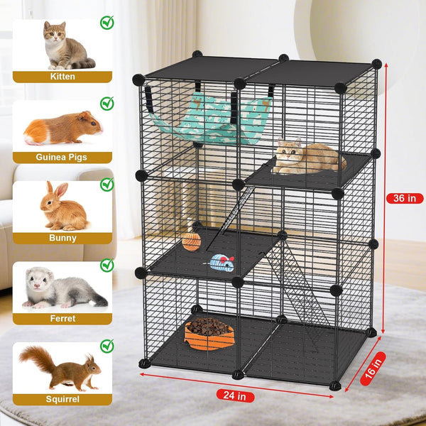 VISCOO Cat Cage(For Kitten), 3-Tier DIY Catio Cat Enclosures, 24"X16"X 36" | Cat Playpen Indoor & Outdoor with Hammock, Detachable Metal Wire Cats Crate, Exercise Place for Squirrel, Ferret2