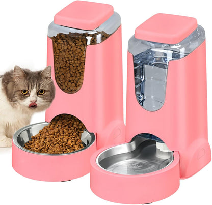 Automatic Cat Feeder and Water Dispenser with Stainless Steel Bowl Dog Gravity Food Feeder and Waterer for Small Medium Pets Puppy Kitten 1 Gallon X 213