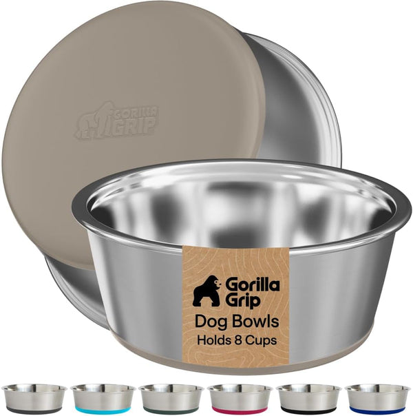 GORILLA GRIP Dog Bowls, Food Grade 304 Stainless Steel, Holds 2 US Cups Each (16 Fl Oz) Food and Water Bowl for Feeding Dogs and Cats, Dishwasher Safe, Rust Resistant BPA Free Rubber Base, 2 Set Black38