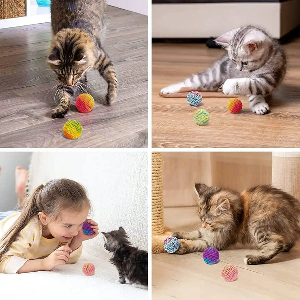 Retro Shaw Cat Toys Balls, Yarn Cat Ball with Bell Inside, Interactive Kitten Toys for Indoor Bored Cats, Handmade Crochet Kitty Ball 6 Pack6