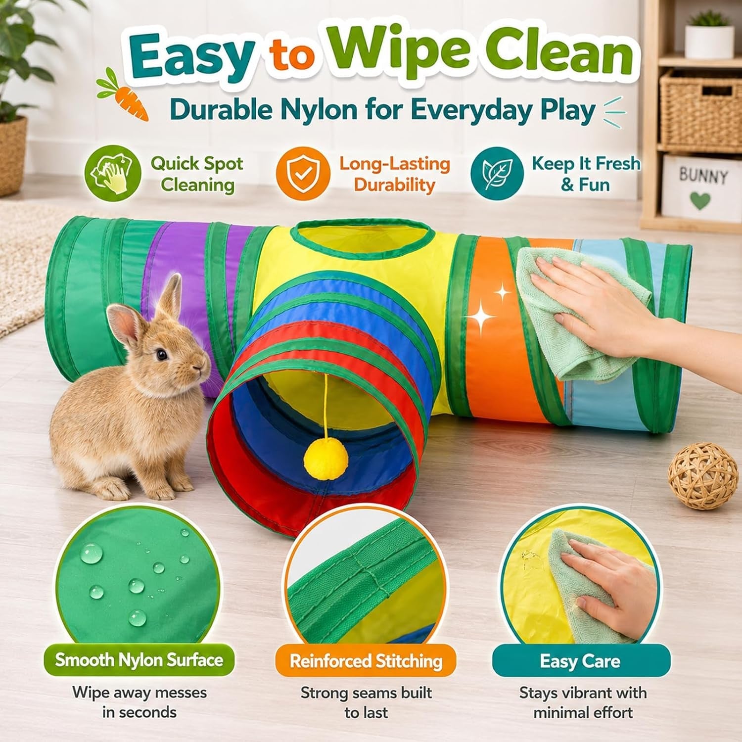 mechpia-rabbit-toys-3-way-buuny-hideout-foldable-rabbit-tunnel-and-tubes-for-rabbit-guinea-pig-chinchilla-ferret-rat