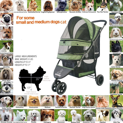 ROODO 3 Wheel Pet Stroller Best Lightweight Foldable Compact Portable Jogger All Terrain Travel Pet Gear Puppy Kitty Stroller for up to 30Lbs Medium Small Dogs and Cats(Green)6