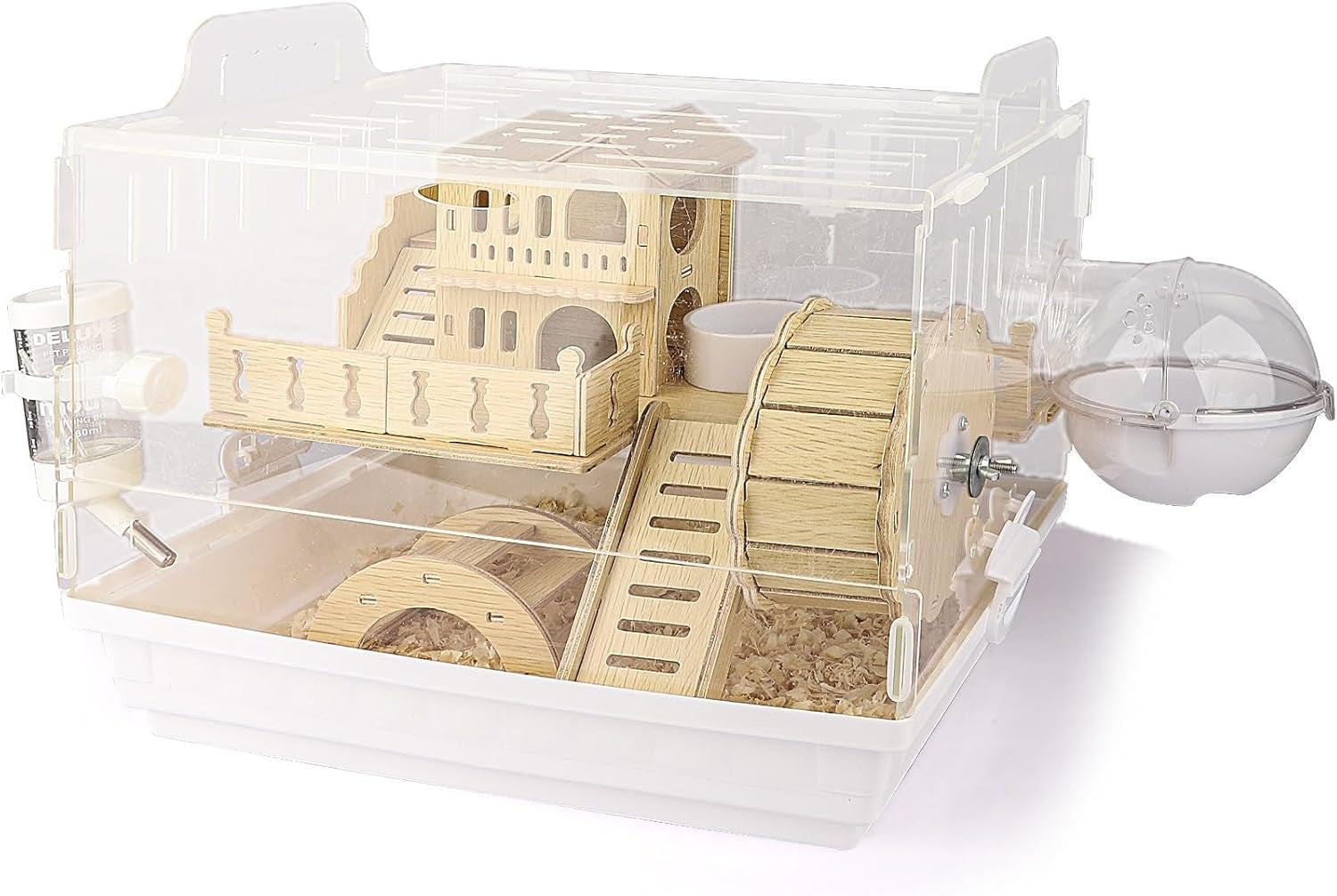 cycodo-8-in-1-acrylic-hamster-cage-2-tier-dwarf-hamster-cage-with-wooden-wheel-hideout-small-hamster-habitat-with-accessories-clear-pet-mice-housegreen-14-l-10-w-11-h