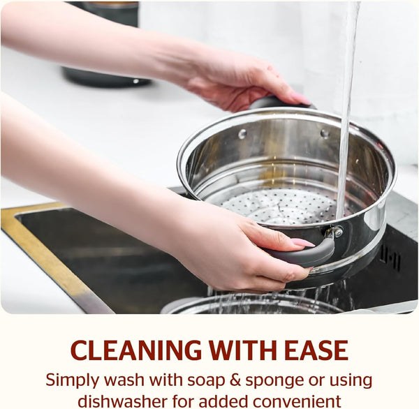 : 3 Quart Stainless Steel Steamer Pot - 2-Tier Cookware, Tempered Glass Lid, Stay-Cool Silicone Handles, 3-Ply Bottom, Dishwasher & Oven Safe | Steaming Pot with Glass Lid & Steamer Basket8