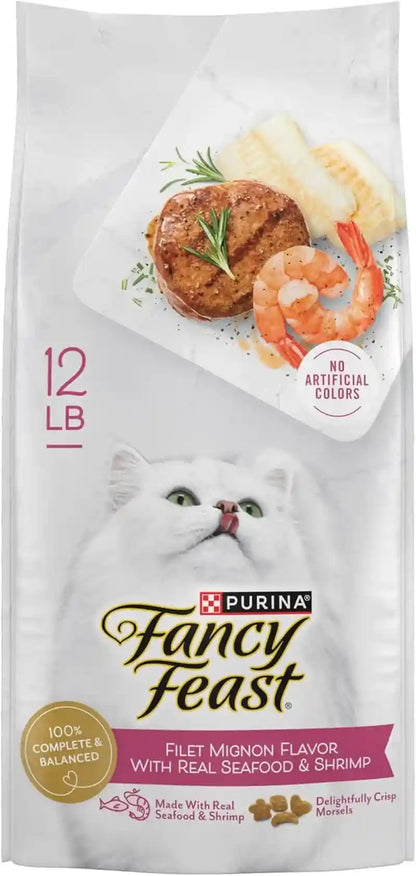 Purina Fancy Feast Dry Cat Food Filet Mignon Flavor with Seafood and Shrimp - 12 Lb. Bag1