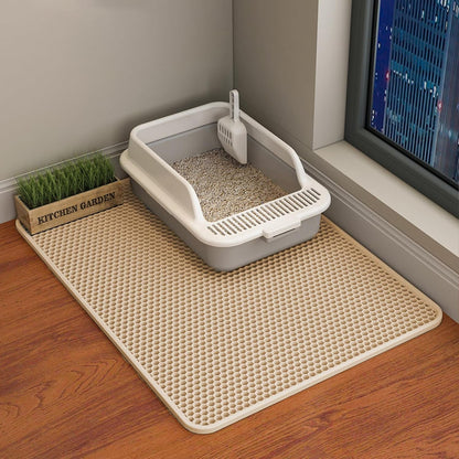 HCY&WLD Cat Litter Mat, 45X26/35X24/30X22/24X18 Inch Double Layer Cat Litter Box Mat, EVA Non-Slip, Waterproof Urine Proof Cat Litter Catcher Mat, Easy Clean Scatter Control (35X24 Inch, Khaki)16