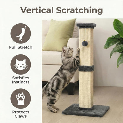 Fansafurn Tall Cat Scratching Post, 32'' Heavy Duty and Thick Scratching Post, Scratching Post for Adult Cats, Thick Sisal Rope with Hanging Ball, Grey4
