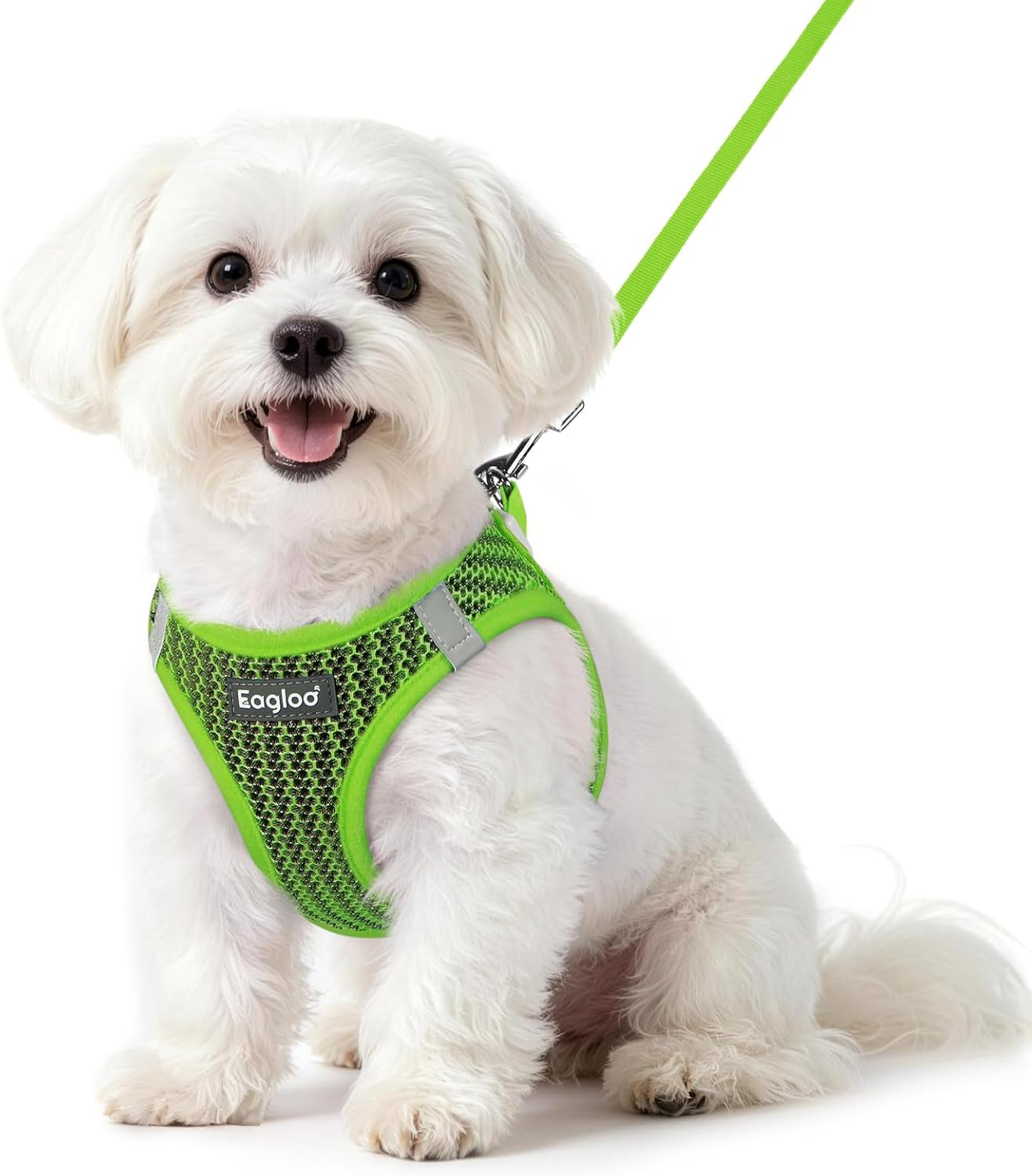 eagloo-small-dog-harness-and-leash-set-step-in-small-sized-puppy-pet-vest-light-soft-breathable-air-mesh-easy-on-and-off-with-hook-loop-reflective-for-safe-walking-pink-s