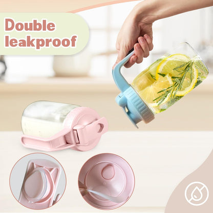 2 Pack Wide Mouth Mason Jar Lids V-Shaped with Handle, Mason Jar Pour Spout Lid with Extended Flip Lid Easy to Open, Airtight Leak Proof and Durable4