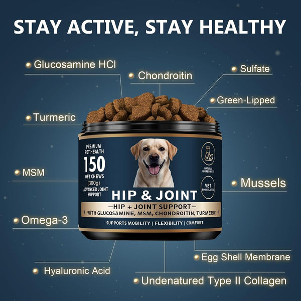 Glucosamine for Dogs - 150 Soft Chews, Hip & Joint Supplement with MSM, Chondroitin, Turmeric – Joint Support for Dogs Chicken Flavor – Vet Formulated – 2-Month Supply3