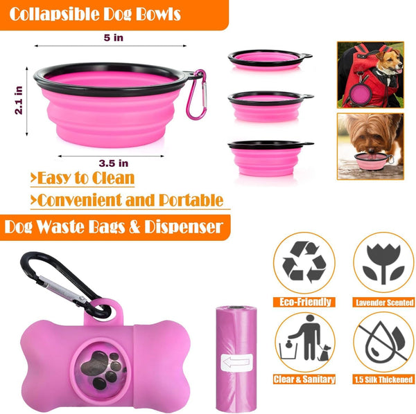 LOBEVE No Pull Dog Harness, Collar & Leash Set | Includes Dog Seat Belt, Collapsible Bowls & Poop Bag Dispenser. Ideal for Training, Walking, Hiking. Fits Small to Large Dogs(Pink-L)8