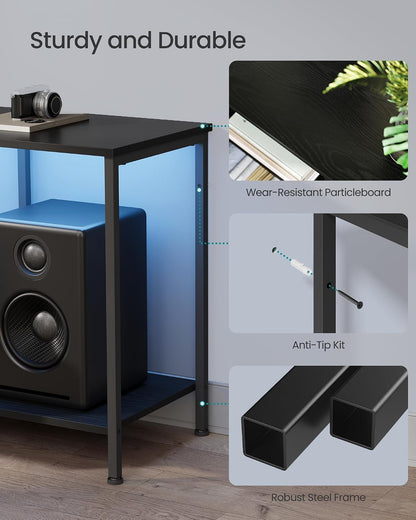 SONGMICS BELLAH Collection - TV Stand for Tvs up to 70 Inches, Media Console Table and Entertainment Center Unit for Living Room, with Shelves and Drawer, Steel, Modern, Ink Black ULGS131B101S5