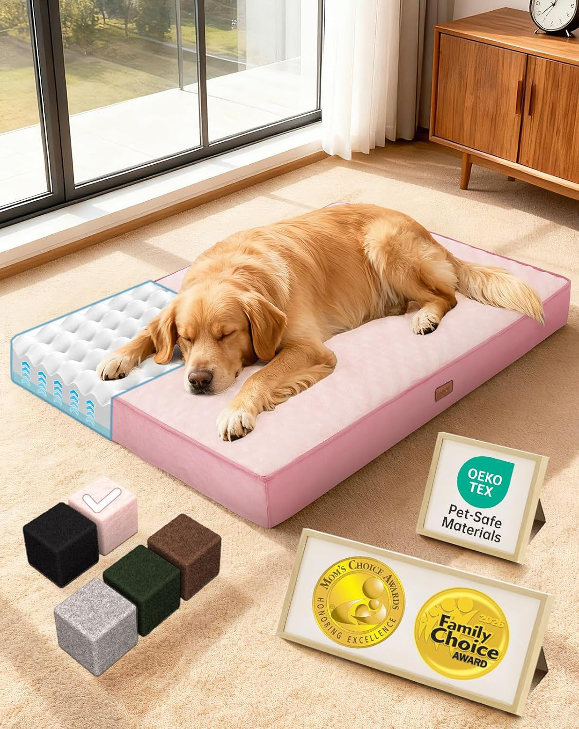 ohgeni-orthopedic-waterproof-large-dog-bed-memory-foam-41-inchgray-machine-washable-removable-cover-in-easy-clean-fabric-reversible-memory-foam-easy-carry-handle-suitable-for-crate