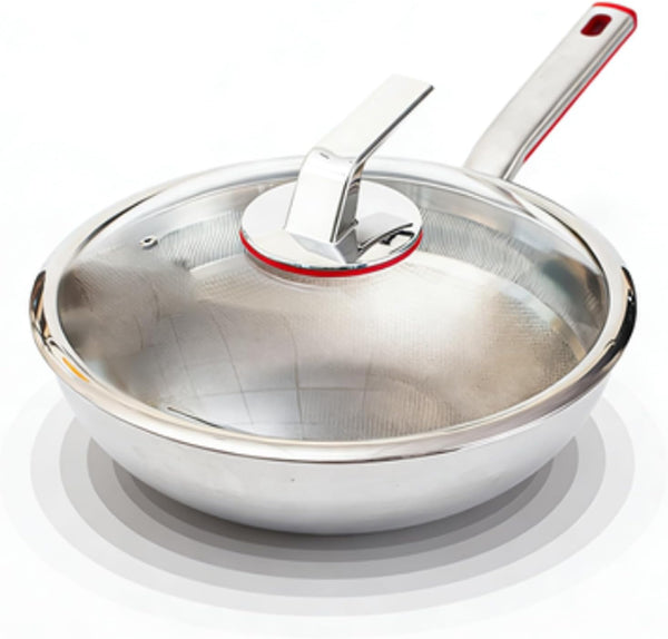 Titanium Hammered Deepen Wok with Lid, Multifunctional Ultra-Durable Scratch-Resistant Non Stick Even Heating Titanium Wok for Cooking with All Cooktops,12.59In1