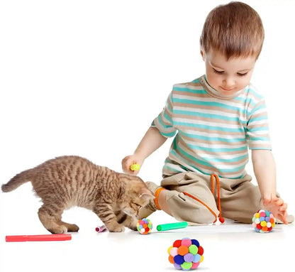 TUSATIY Cat Toy Balls with Bell 3PCS, Colorful Soft Fuzzy Balls Built-In Bell for Cats, Interactive Playing Chewing Toys for Indoor Cats and Kittens2